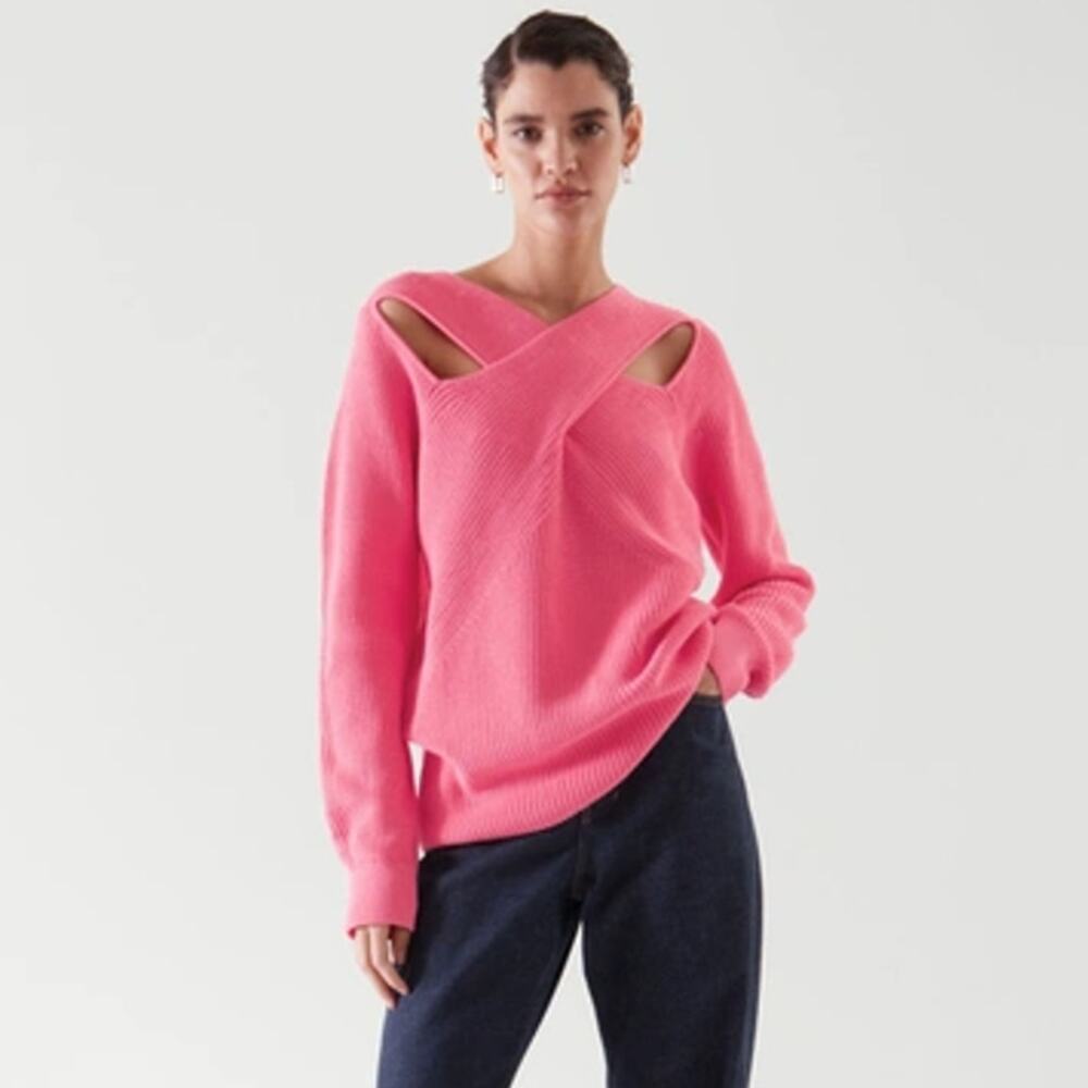 Women's Pink Cutout Crisscross Sweater